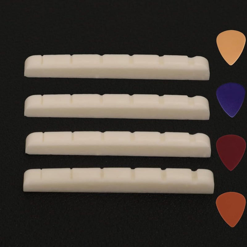 Aemrovi 4 Pcs 42mm Electric Guitar Bone Nuts for 6 String, Pre-Slotted Flat Bottom –Compatible with Strat/Tele Style,42x3.5x4.5/3.5mm–High-Density Cattle Bone for Brighter Tone Sustain (4-Pack) - Image 1